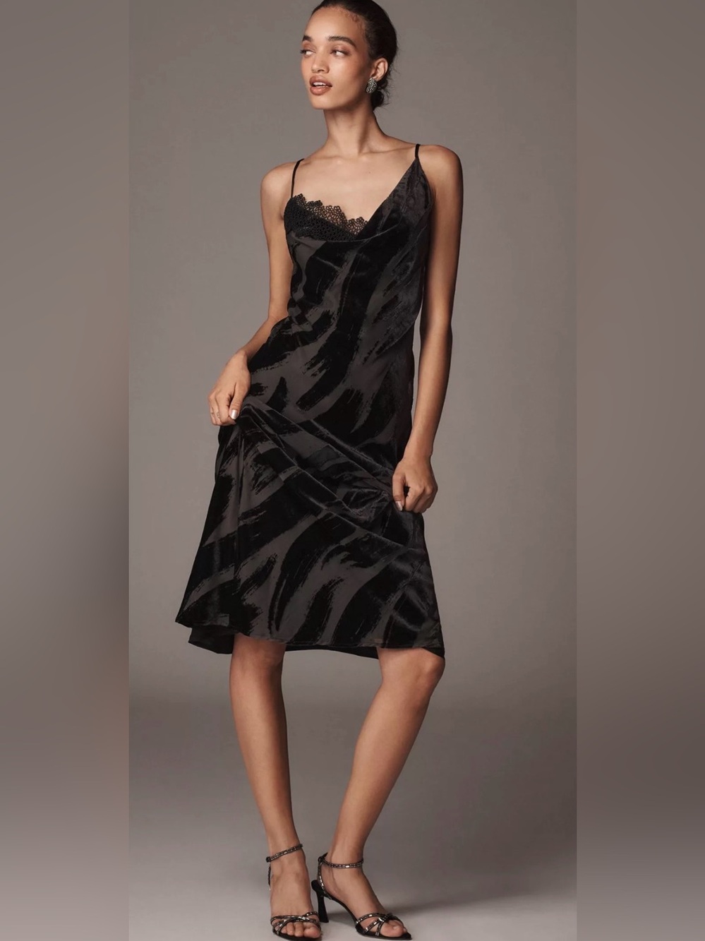 Anthropologie Cowl Neck Burnout Velvet Maxi Slip Dress Black XL Romantic